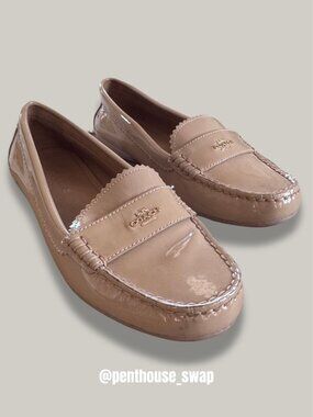 Coach Odette Patent Leather Loafers in Glossy Nude, Size. 7.5